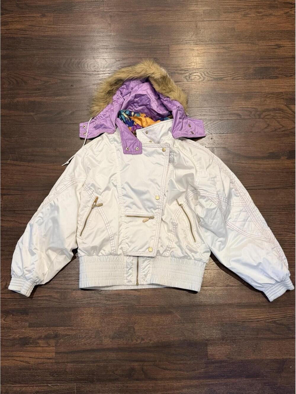 Vintage Ski Snowsuit Nevica One Piece Iridescent Snow Bib 80s Sz USA 8 UK 34L